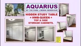 Hidden Wall Bed Aquarius Condo Hidden StudyTable+HWB-QUEEN +Storage Cabinet.HWB HUB.HDB.BTO.EC