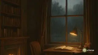 Rainy Library Ambience with Fireplace 🔥📚 | Cozy Reading Room for Relaxation & Sleep