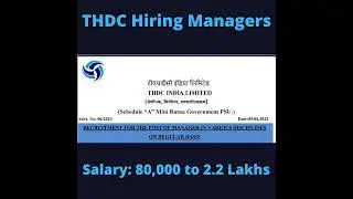 THDC Recruiting Managers - Salary: Rs 80000 to 2.2 Lakhs/month #hiring #managers #recruitment #thdc