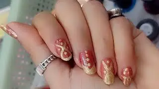 Brown nail paint with golden nail art 💅💅💅