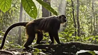 Cinematic Wild Monkey Walking on Log in Sunlit Rainforest  #nature #monkey #rainforest #animals
