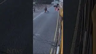 Driver nearly hits children exiting school bus