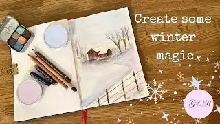Magical mixed media winter landscape | Easy mixed media tutorial for beginners