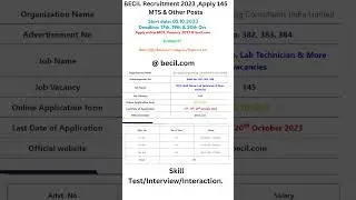 BECIL Recruitment 2023, Apply 207 MTS & Other Posts