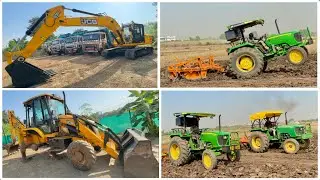 JCB 3dx का टायर पंचर John Deere 5210 Levelling डोली ब्लेड से Fish Farming New Project
