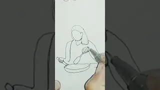 Sketch of a woman cooking in the kitchen