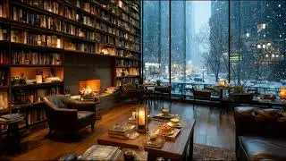 Snowy Night Cozy Piano Jazz ❄️ Fireplace Café Ambience for Reading, Focus & Relaxation