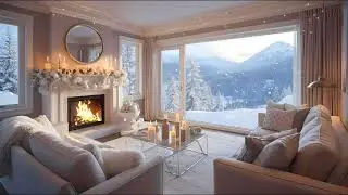 Winter Wonderland Snowy Mountains Ambience ❄️ Warm & Cozy Fireplace, Romantic Candlelight (No Music)