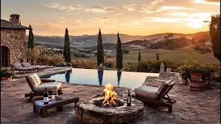 Sunset in Tuscany (Ambient ASMR) Fire Pit Crackling & Calm Countryside Sounds