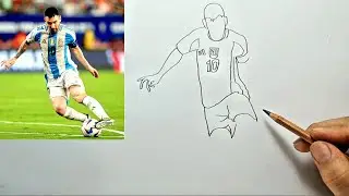 How to draw Lionel Messi playing football | Easy pencil sketch tutorial step by step