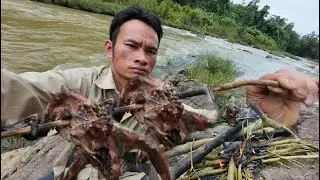 How to trap birds in the forest and cook them. Cooking ASMR. forest cuisine.