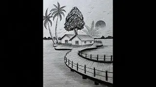 How to draw bridge on river with pencil | pencil drawing 