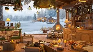 Peaceful Winter Coffee Shop by the Lake ❄️☕ Cozy Cafe Jazz & Warm Fireplace Ambience