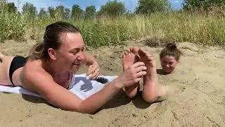Tickle Archive Ep. 9 Preview! Juliana gets revenge on Barbara buried beach sand public tickling!