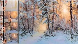 ❄️ Зимнее утро в лесу ❄️ Рисование акрилом. Мастер-класс. Цветовая палитра. Искусство.