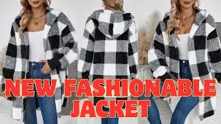 New fashionable hooded color-blocked plaid loose ribbed plush elegant jacket