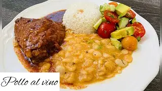 Pollo  al vino con pallares -cocina peruana- Receta