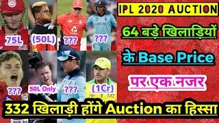 IPL 2020 Auction : List of 64 big players ranked according to base price | IPL 2020 Auction