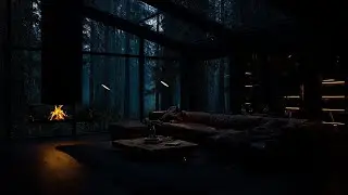 Rainy Night in a Forest Cabin with Fireplace Sounds | Heavy Rain and Thunderstorm Ambience for Sleep