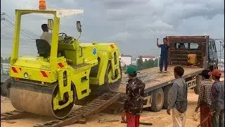 Road Roller Loading In Trailer Truck
