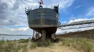 USS Kidd on DRY LAND! Low water levels in Baton Rouge, Louisiana