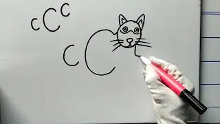 How to Draw a Cat and Kitten using letter small c and capital c || easy drawing cat