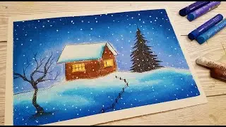 DESEN de IARNA ⛄❄ Winter Scene DRAWING with Oil Pastels