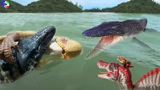 SPINOSAURUS VS D-REX VS MOSASAURUS Epic Battle 🦖 Jurassic World Rebirth
