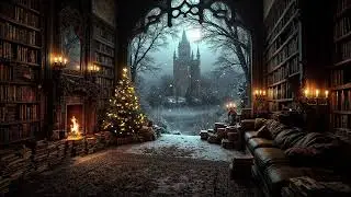 Late Night Studying in a Snowy Gothic Room ❄️ Christmas Piano | Dark Academia Ambience