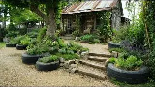 Transforming Old Tires into Creative Rustic Garden Oasis