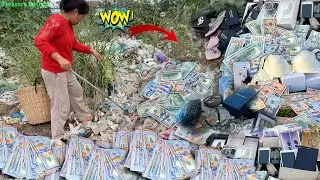 Wow Lucky lady Found A lot Money $ and good thing at Trash Place - Dumpster Diving