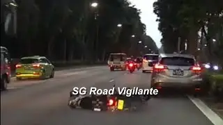 1jul2025 Bke towards woodlands  motorcyclist #FBL1631K  lane split btw bus and lorry & fell