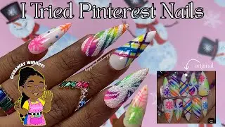 Trying Pinterest Nails at Home 💅🏾 Rainbow Swirl Snowflake Nails ❄️✨