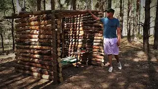 Do it yourself bushcraft camp in 3 days. Primitive house from start to finish. ASMR