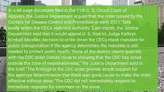 DOJ asks federal appeals court to reverse order lifting travel mask