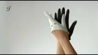Putting on Ines Leather Fashion Scoop Half Driving Gloves