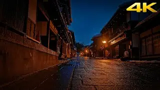 4K Rural Japan Night walk after snow  Toyama-Yatsuo  八尾町散歩