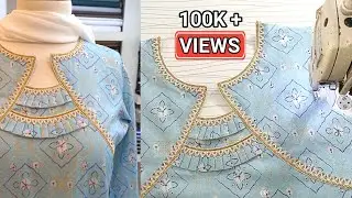 Neck Design Stitching | Easy Tricks with Lace and Fabric