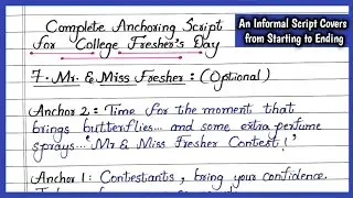 INFORMAL ANCHORING SCRIPT FOR COLLEGE FRESHER'S PARTY College Fresher's Day Program Anchoring Script