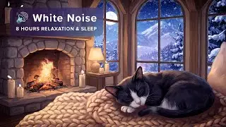 🔊 8 Hours Deep Sleep - Sleeping Cat by the Fireplace | Polar Wind, Crackling Fire & Cat Purring