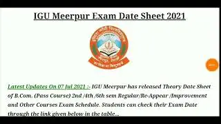IGU university official exam update 2021 ||B.Com, MA M. Com, MSC 2nd, 4th, 6th sem date sheet 2021