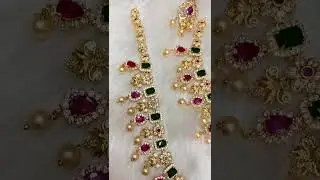 Beautiful high quality czss  long haram chain  ,short necklace  ,papadi billa with earrings