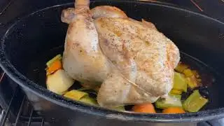 Roast chicken with stuffing, game chips, jus lie and watercress