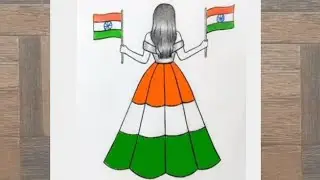 How to draw a girl with Indian flag || independence day drawing easy -  independence day drawing 