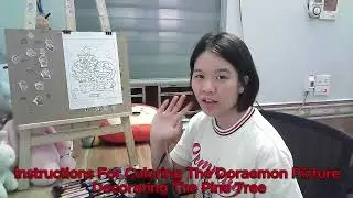instructions for coloring the doraemon picture decorating the pine tree