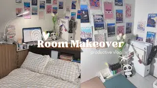 creating my little space✨🤍Aesthetic bedroom makeover +desk make over &hearts;️Decorating my wall