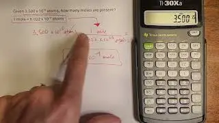 Atoms to moles - exponent division on a calculator - TI 30Xa
