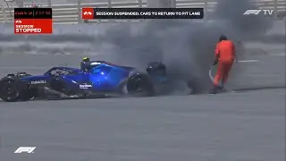 Williams' Brakes Catch on Fire and Rear Tire Explodes  - F1 Testing Bahrain