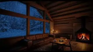 ❄️🔥 Winter Night in a Forest Cabin | Fireplace & Snow Sounds for Sleep and Relaxation