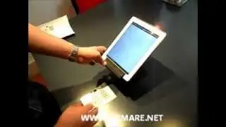 Infinea TAB for iPad with 2D barcode scanner and slide-on/slide-off desk mount
